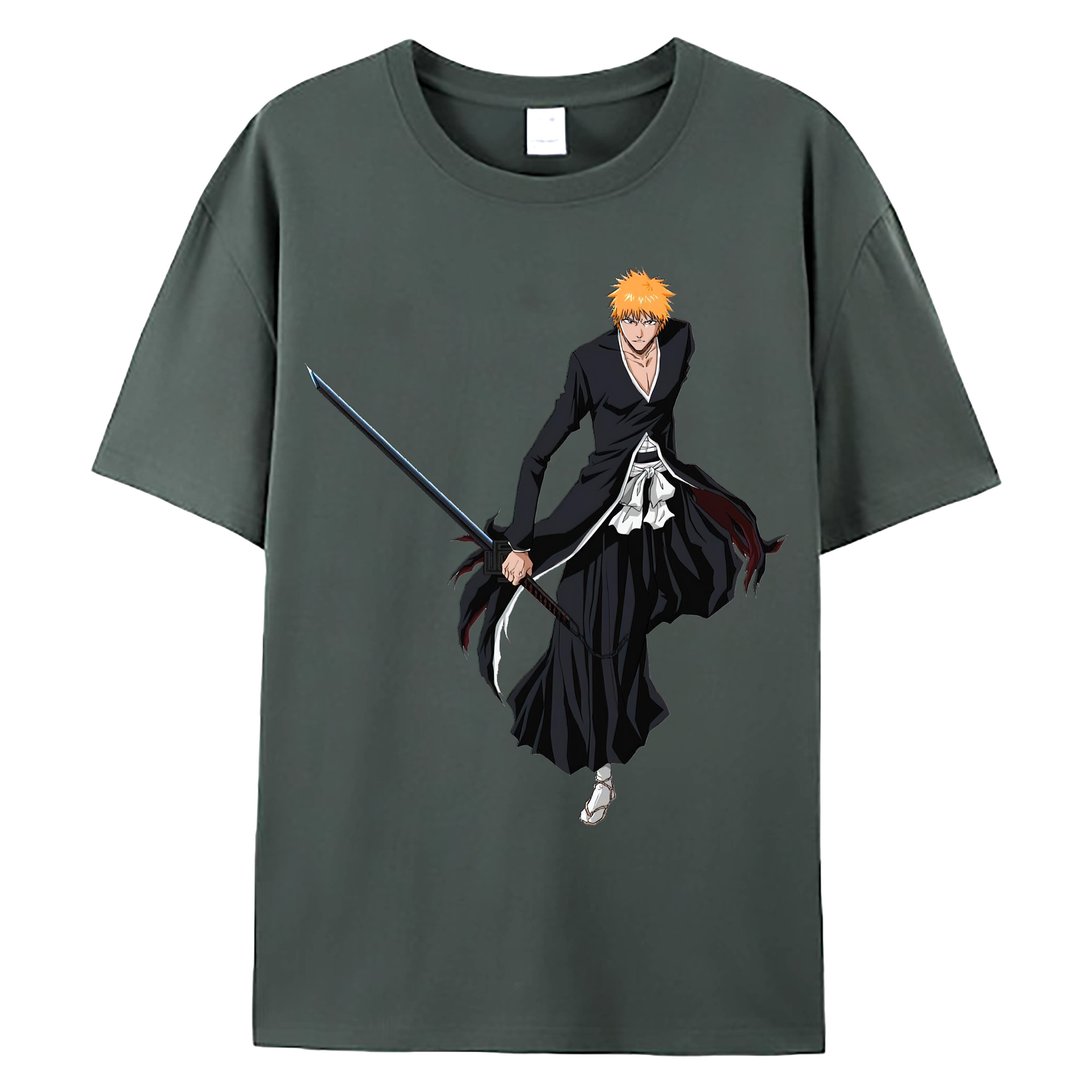 （画像用） ブリーチ 黒崎一護（くろさき いちご）BLEACH Kurosaki Ichigo 綿100％ メンズ半袖Tシャツ｜肌触りやわらか＆通気性